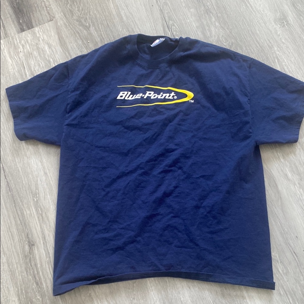 Navy Blue Short Sleeve Tee with Blue Rock Design